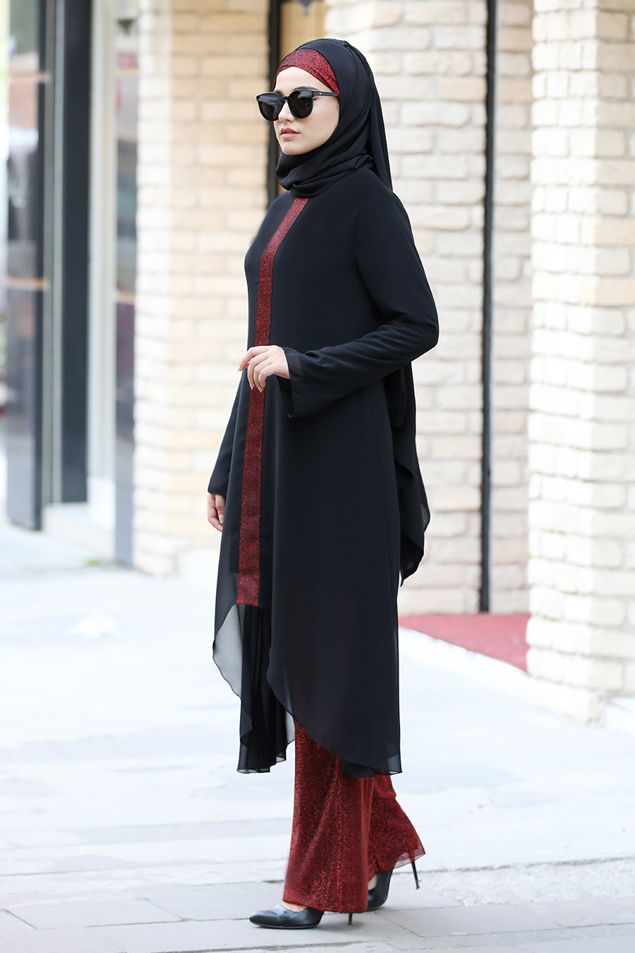 CLARET RED TUNIC AND PANT SUIT