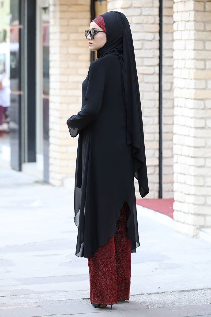 CLARET RED TUNIC AND PANT SUIT