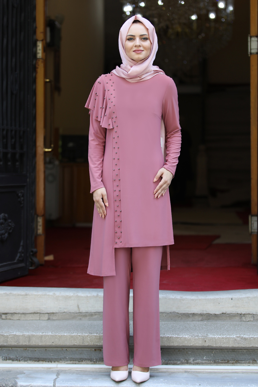 ROSE COLOR TUNIC AND PANT SUIT