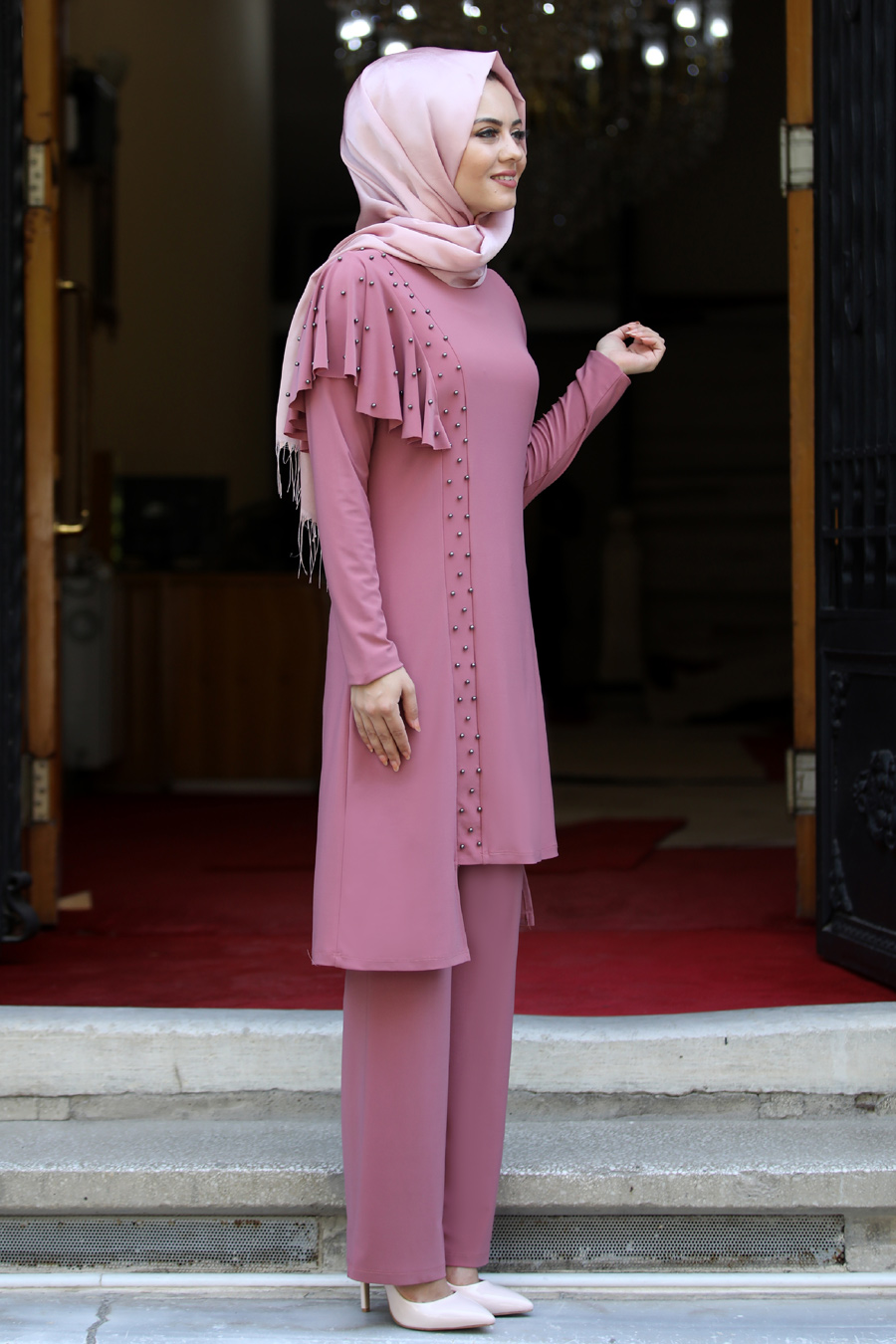ROSE COLOR TUNIC AND PANT SUIT