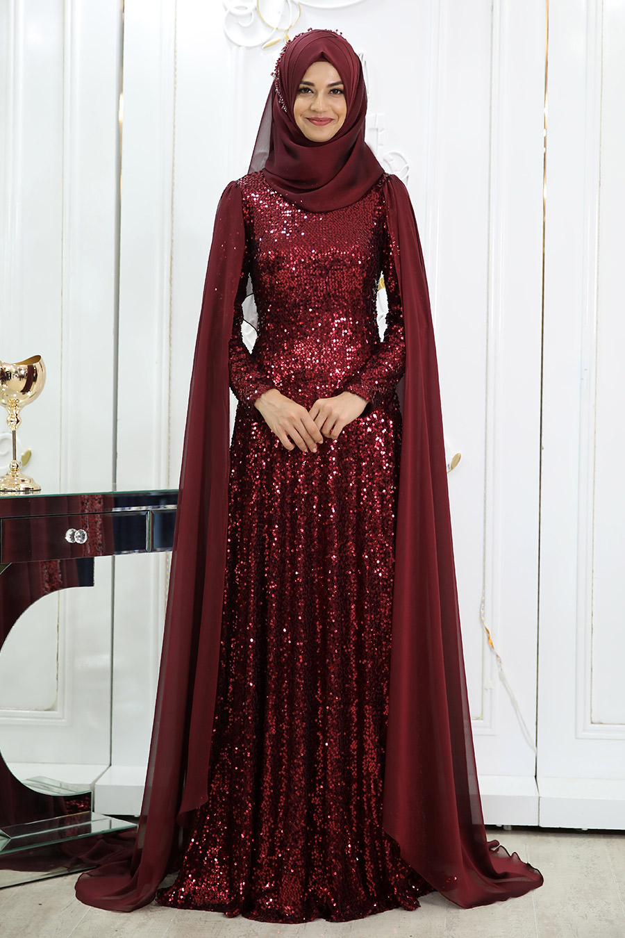 CLARET RED EVENING DRESS