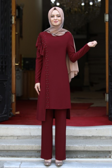 CLARET RED TUNIC AND PANT SUIT