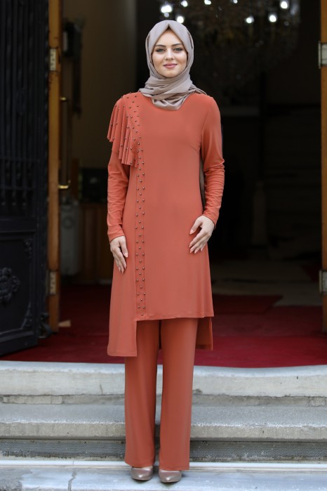 BRICK COLOR TUNIC AND PANT SUIT