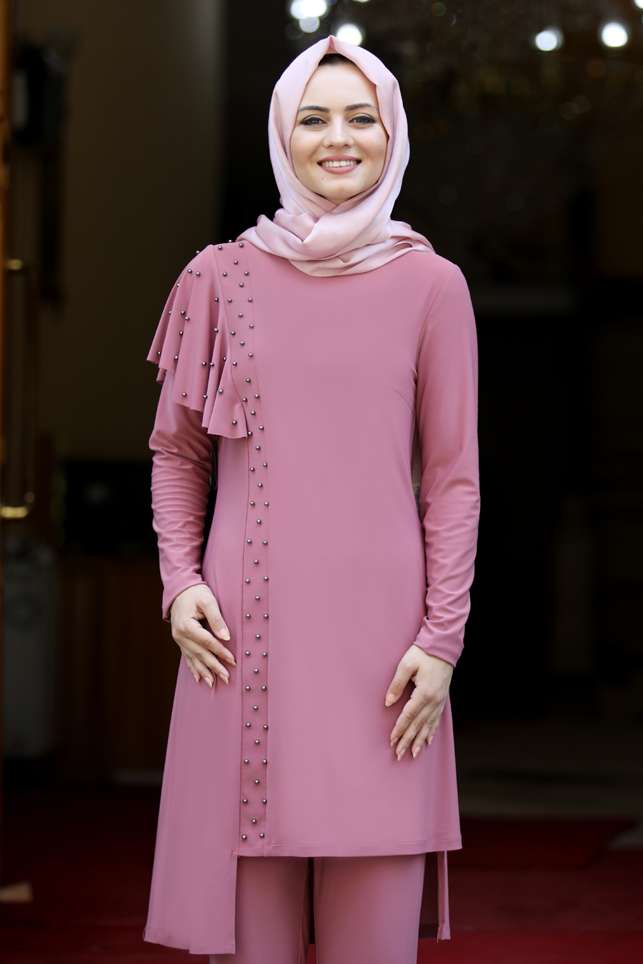 ROSE COLOR TUNIC AND PANT SUIT