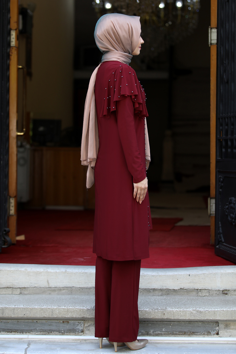 CLARET RED TUNIC AND PANT SUIT