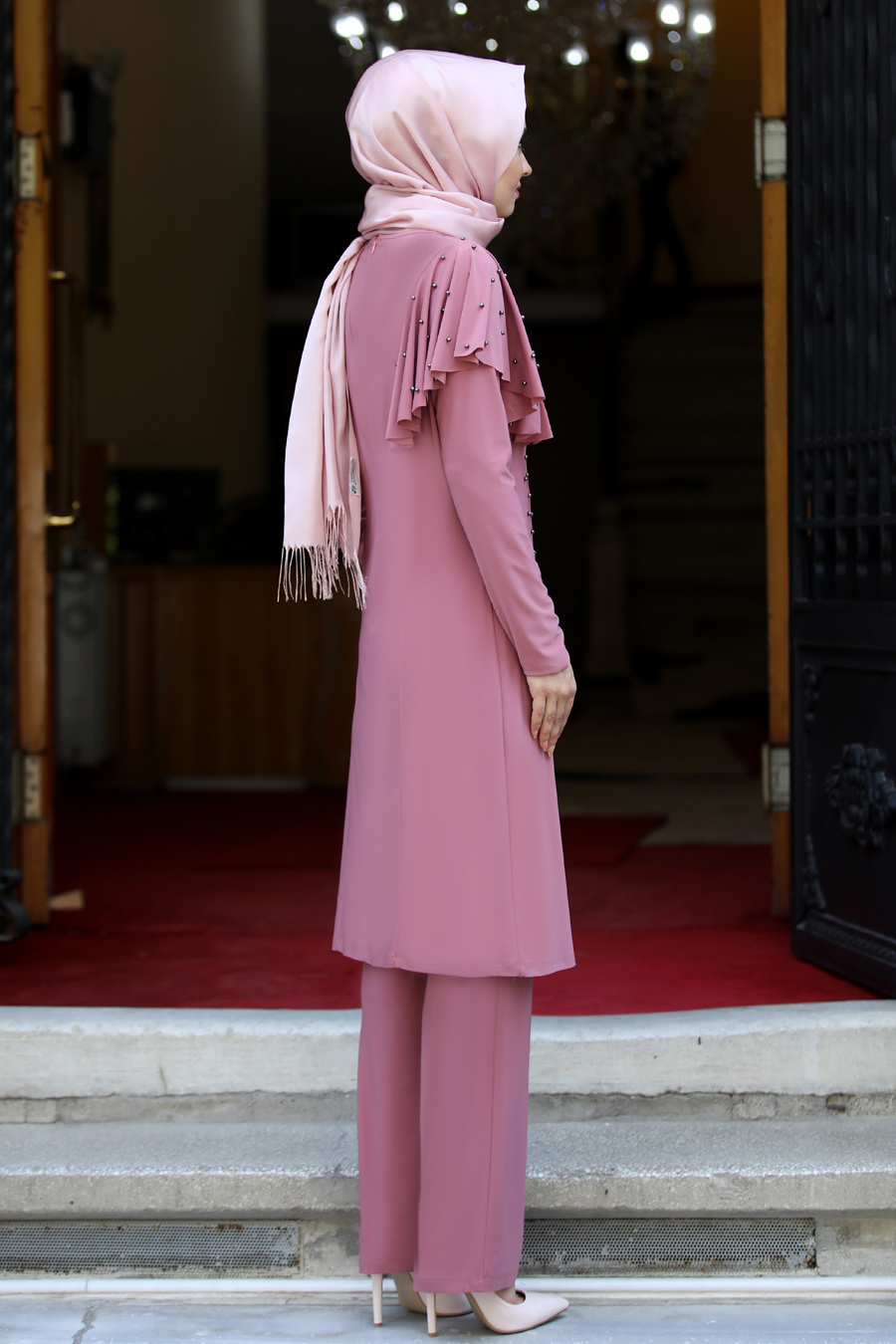 ROSE COLOR TUNIC AND PANT SUIT