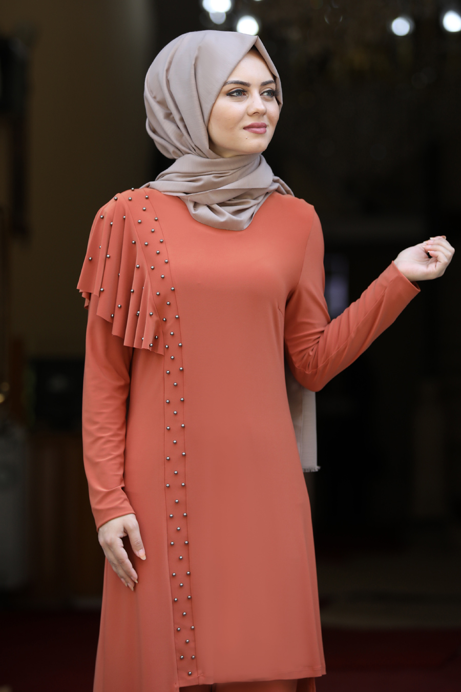 BRICK COLOR TUNIC AND PANT SUIT