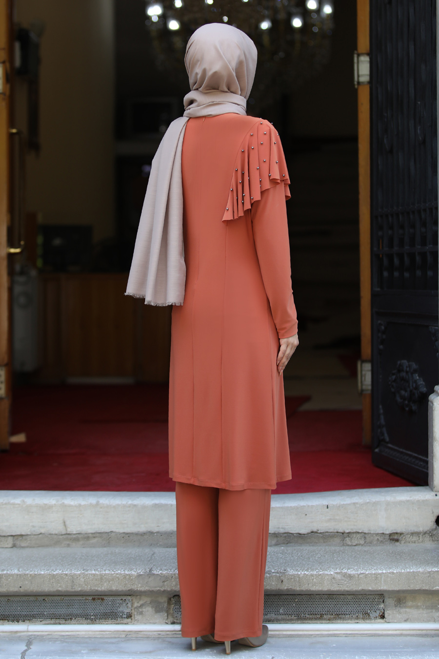 BRICK COLOR TUNIC AND PANT SUIT