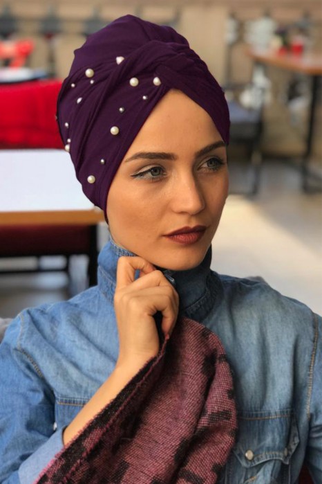 PEARL DETAILED PURPLE TURBAN HIJAB