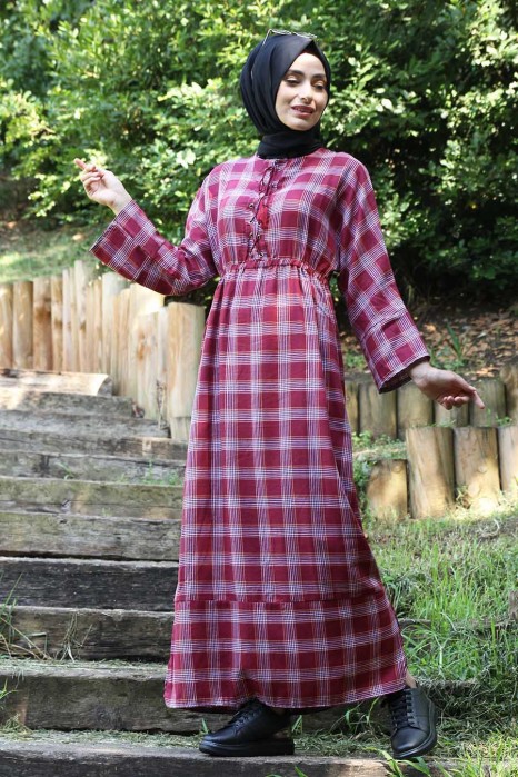 PLAID CLARET RED DRESS
