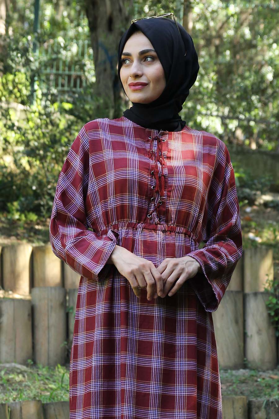 PLAID CLARET RED DRESS