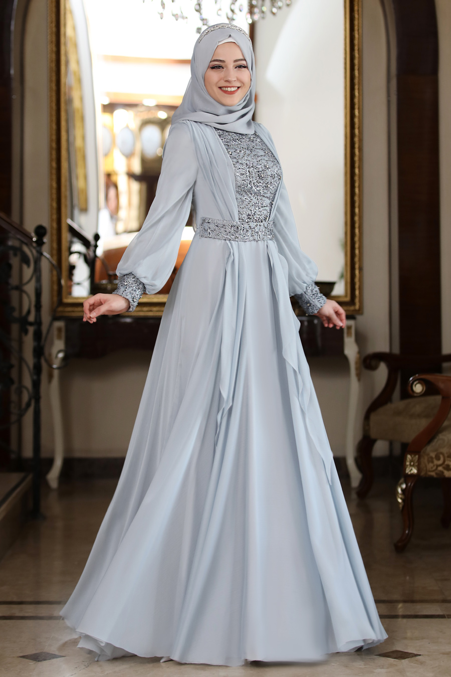 GREY EVENING DRESS