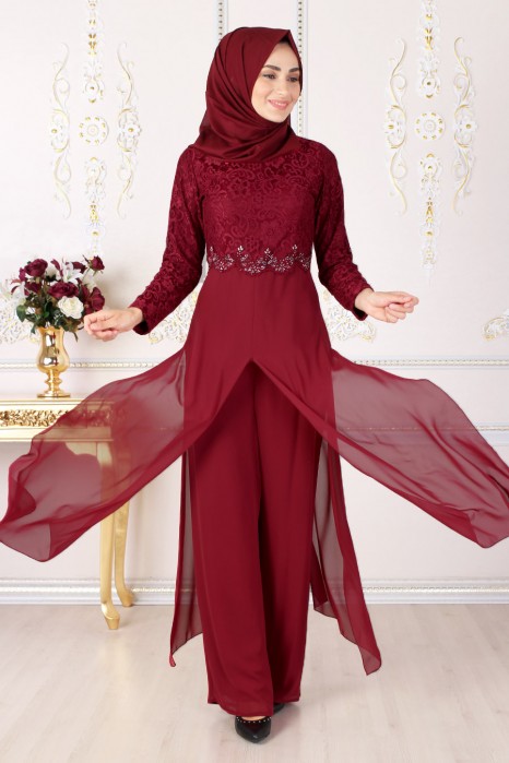 CLARET RED TUNIC AND PANT SUIT