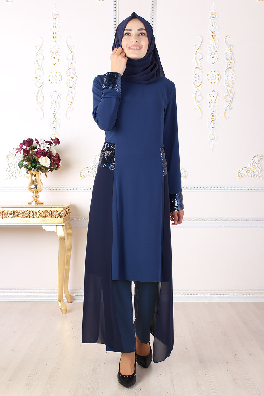 blue sequin pantsuit