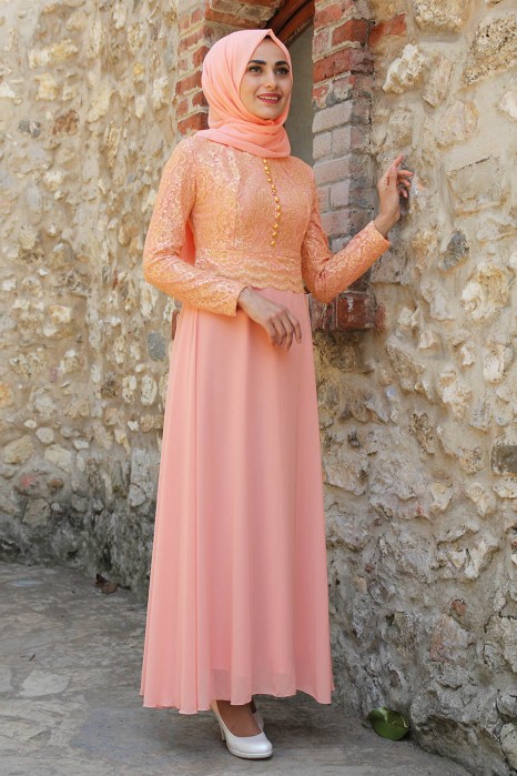 SALMON COLOR EVENING DRESS