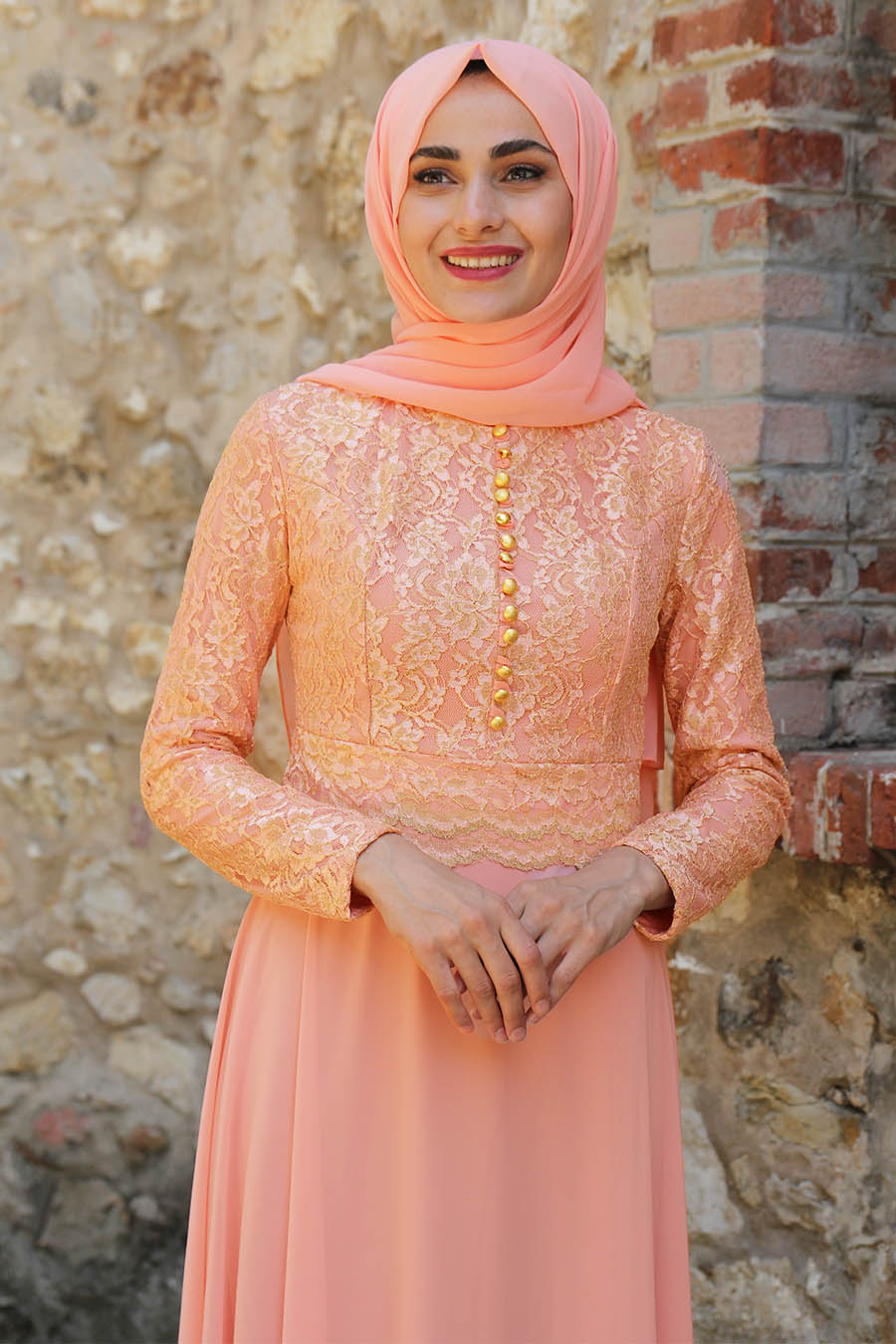 SALMON COLOR EVENING DRESS