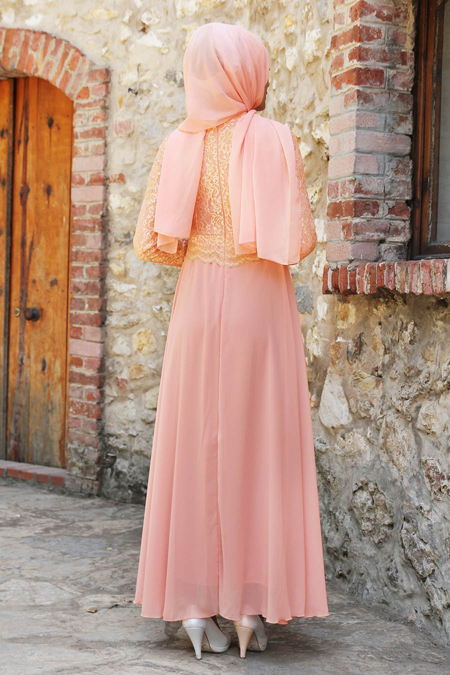 SALMON COLOR EVENING DRESS