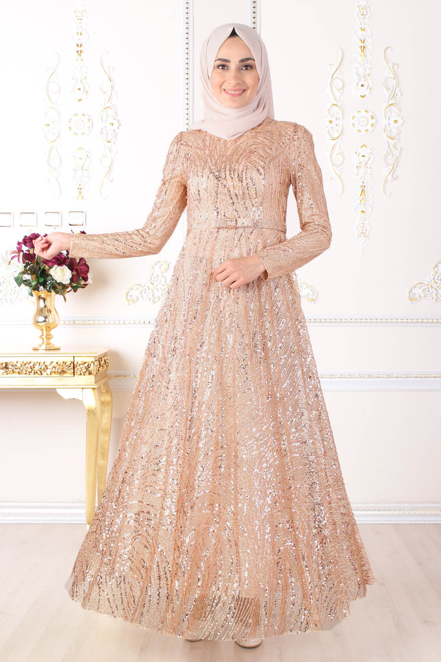gold evening wear