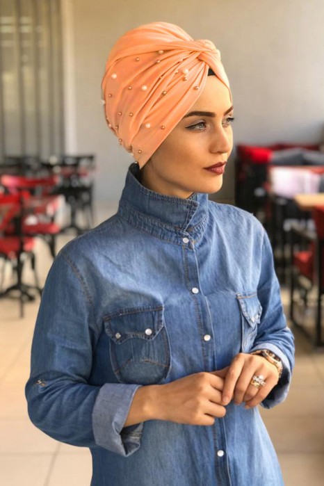 PEARL DETAILED SALMON TURBAN