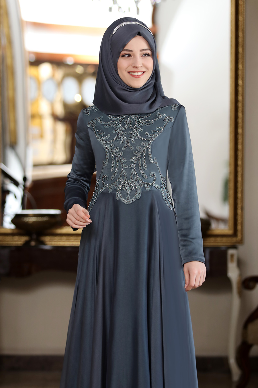 ANTHRACITE COLOR EVENING DRESS