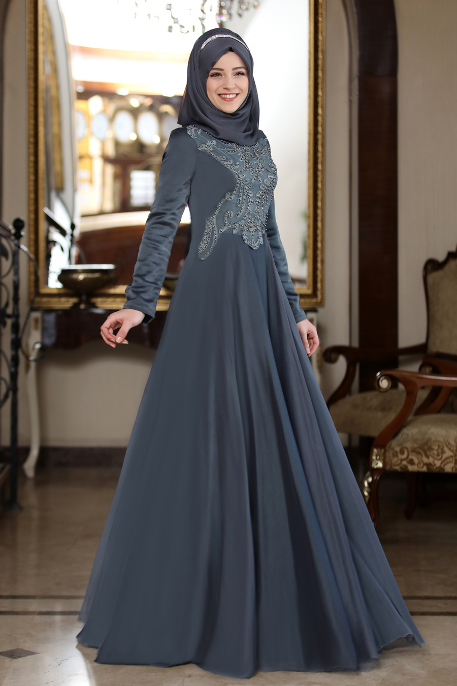 ANTHRACITE COLOR EVENING DRESS