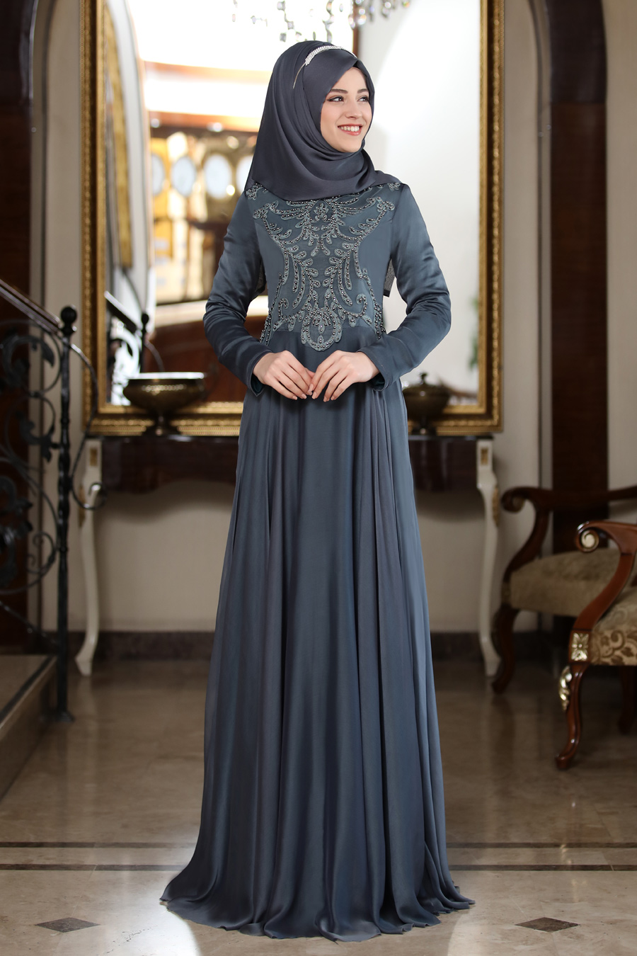 ANTHRACITE COLOR EVENING DRESS