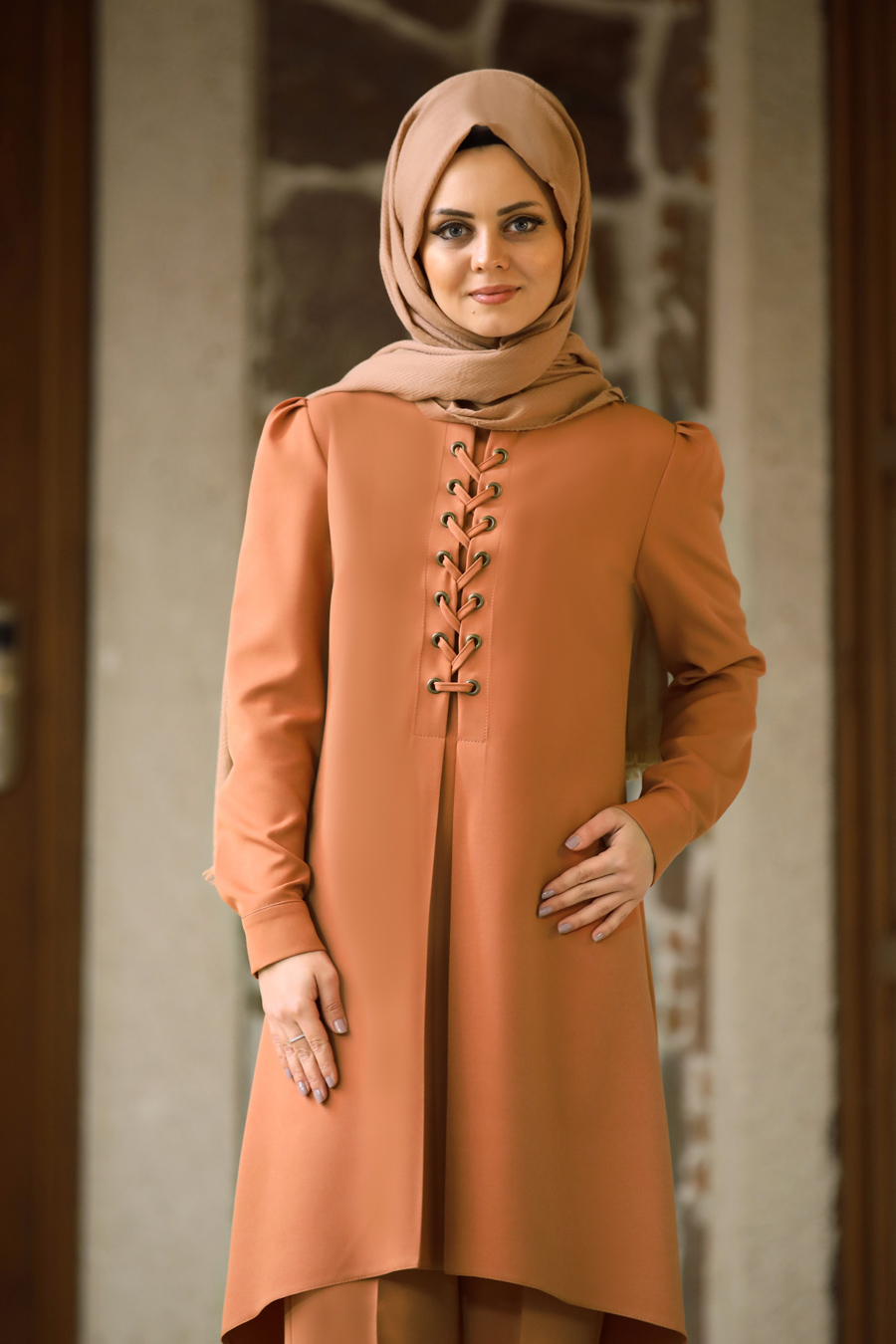 TAN COLOR TUNIC AND PANT SUIT
