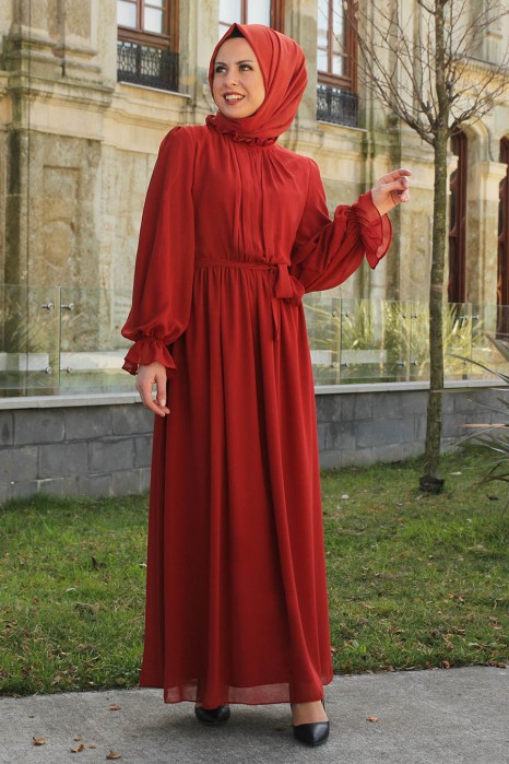 BRICK COLOR EVENING DRESS