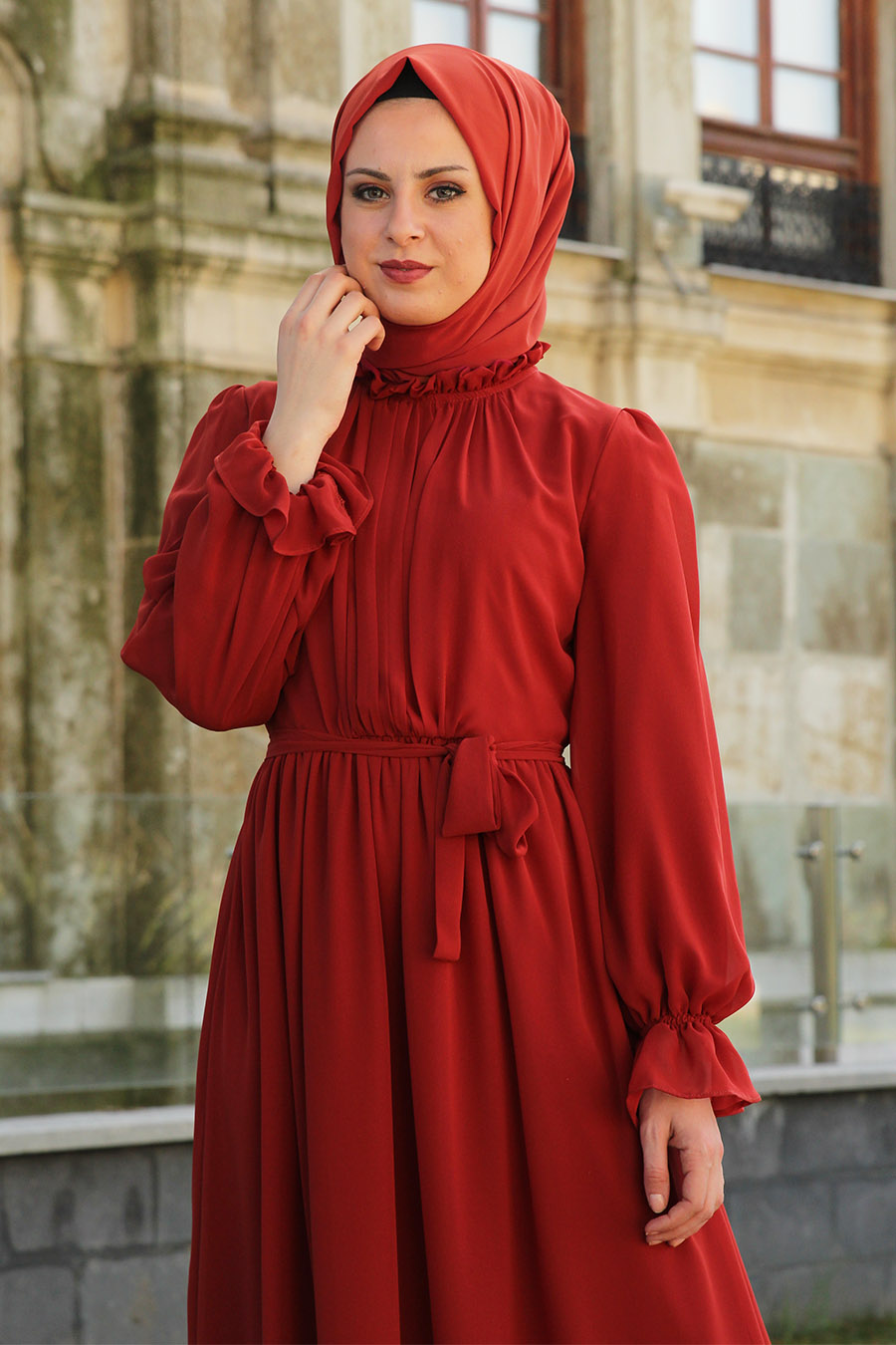 BRICK COLOR EVENING DRESS