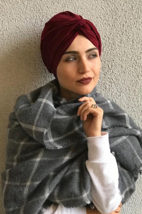 CLARET RED TURBAN HIJAB