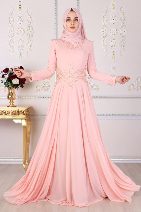 SALMON COLOR EVENING DRESS