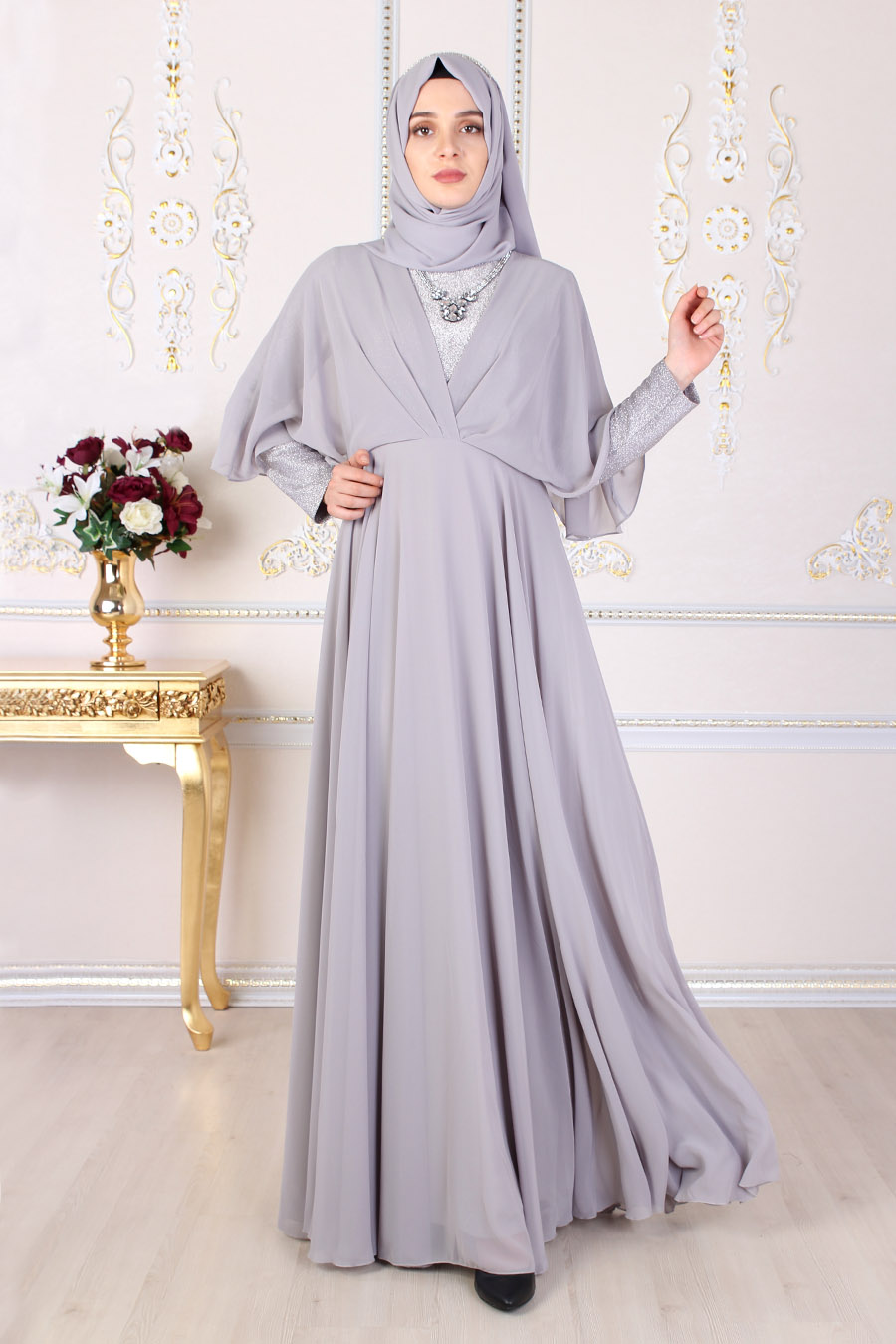 GREY EVENING DRESS
