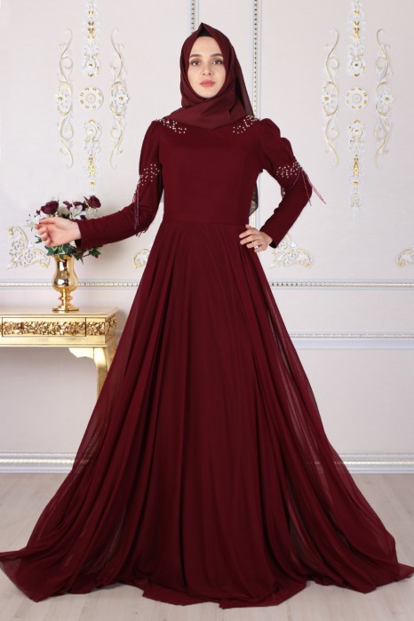 CLARET RED EVENING DRESS