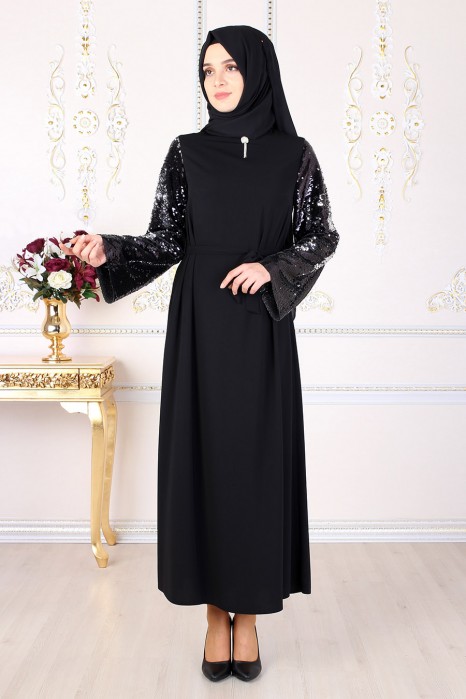 SILVER SEQUIN DETAILED ABAYA