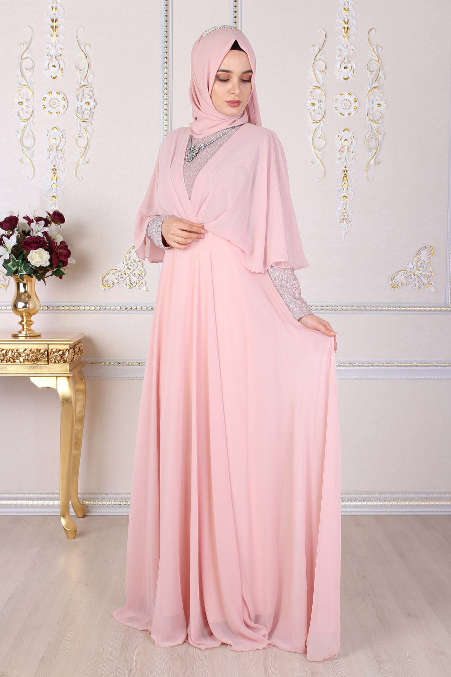 SALMON COLOR EVENING DRESS