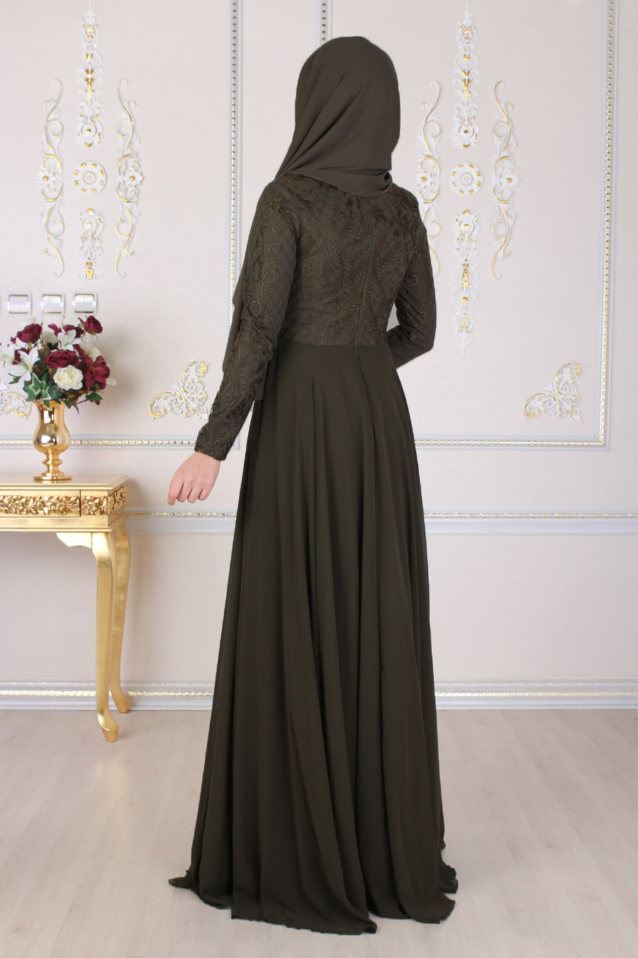 KHAKI EVENING DRESS