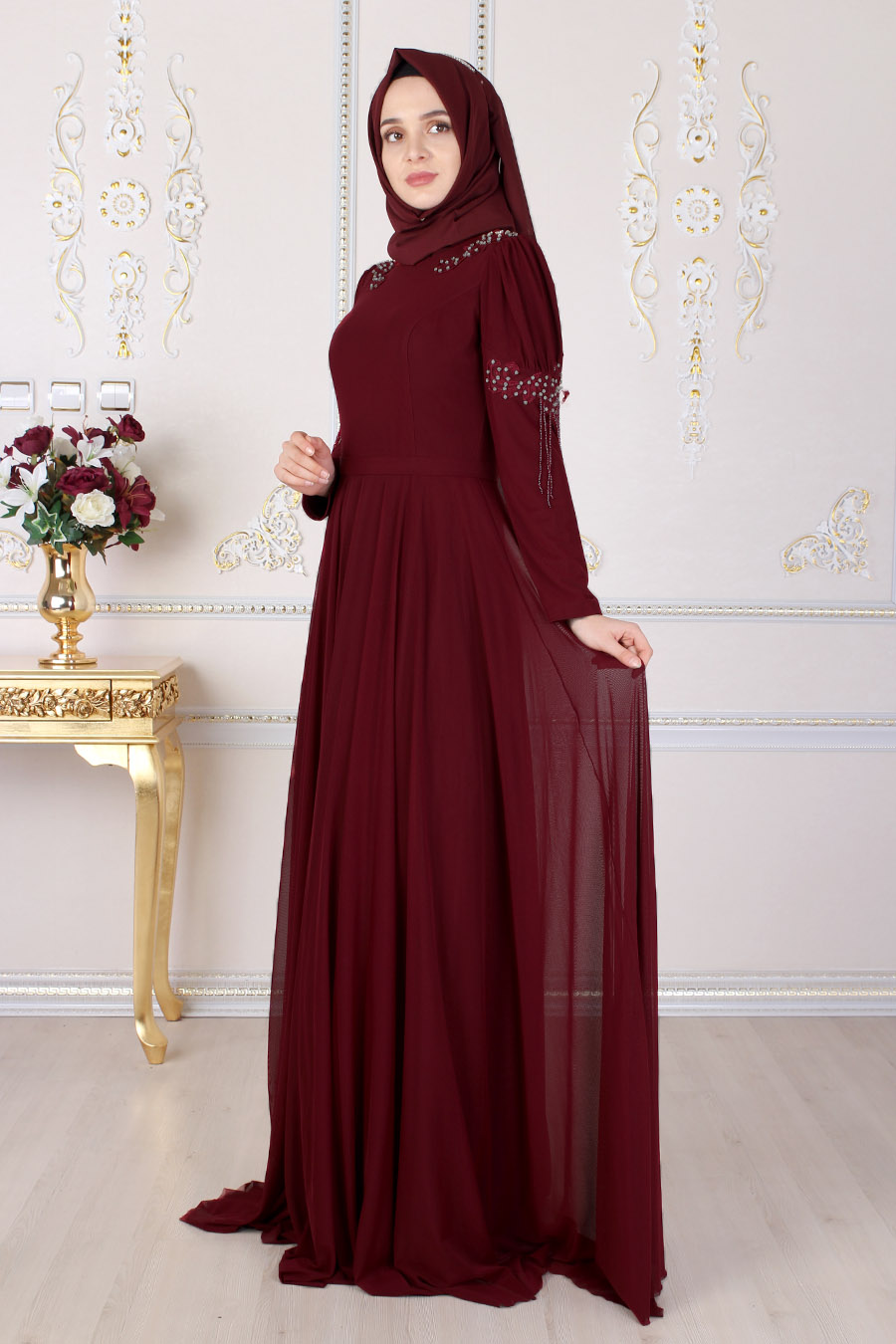 CLARET RED EVENING DRESS