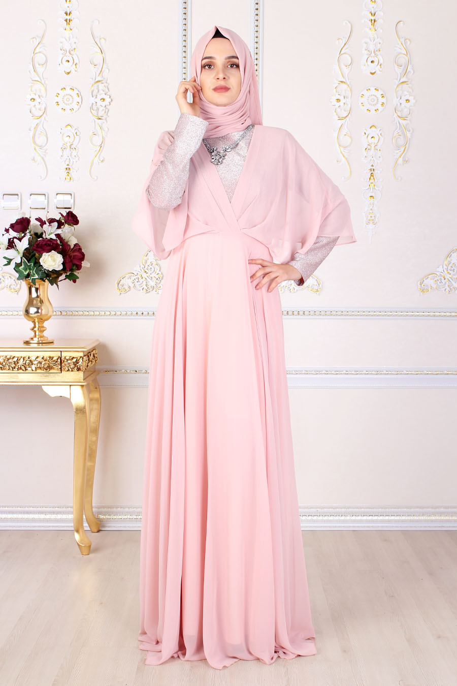 SALMON COLOR EVENING DRESS