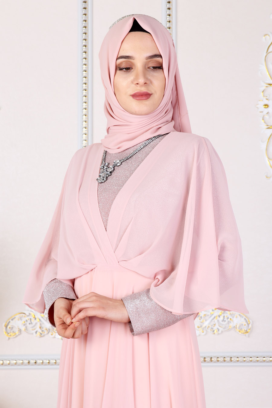 SALMON COLOR EVENING DRESS