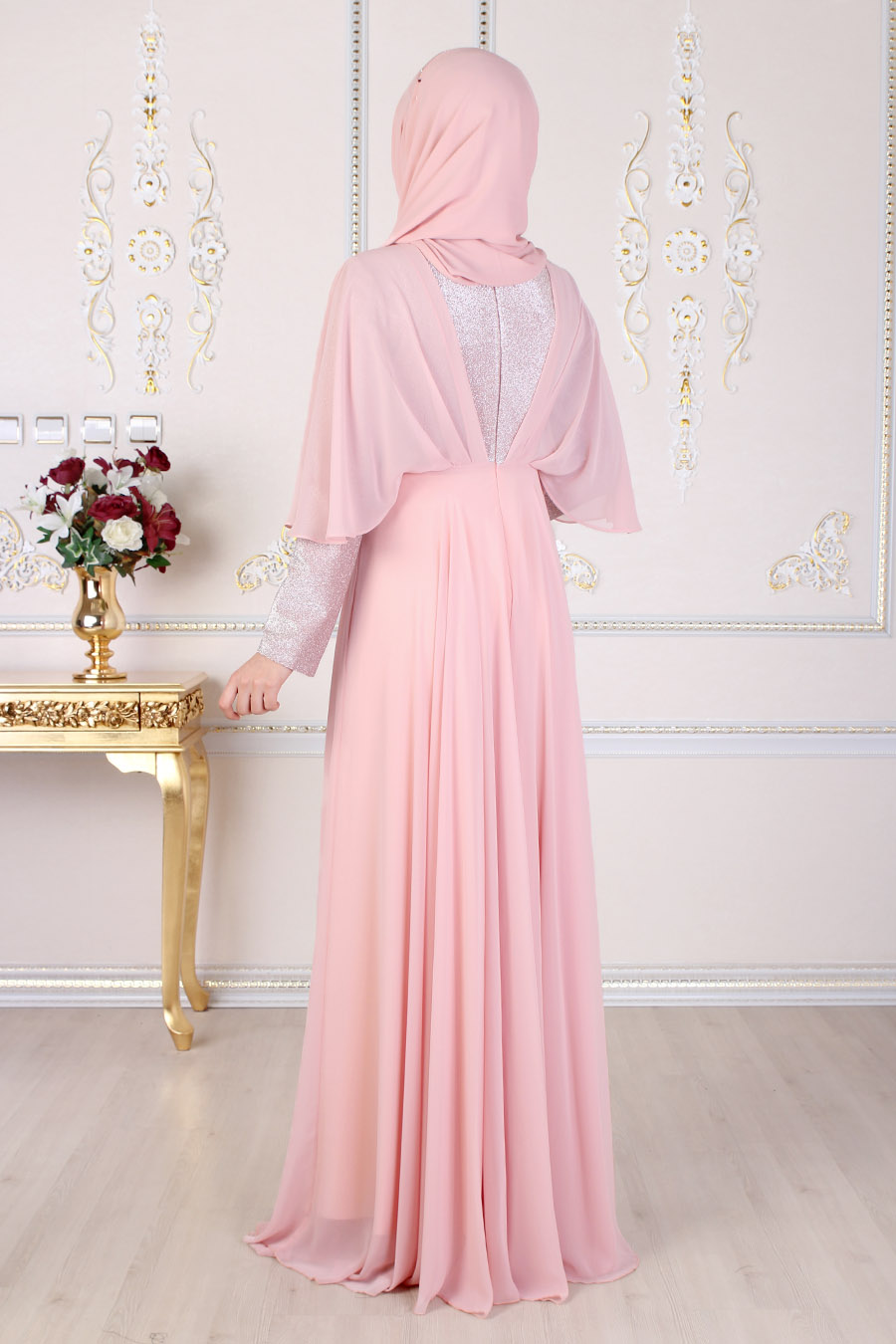 SALMON COLOR EVENING DRESS