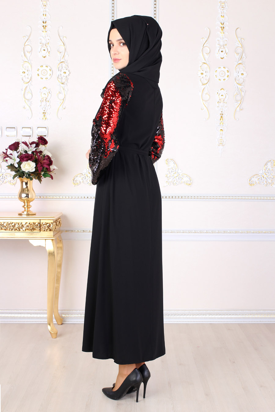 RED SEQUIN DETAILED ABAYA