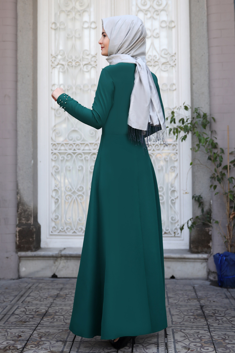 PEARL DETAILED GREEN DRESS