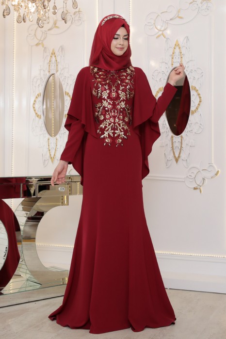 CLARET RED EVENING DRESS