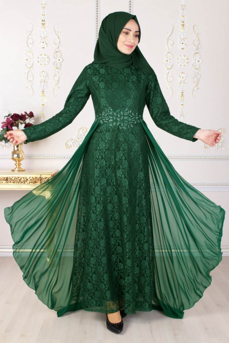 GREEN EVENING DRESS