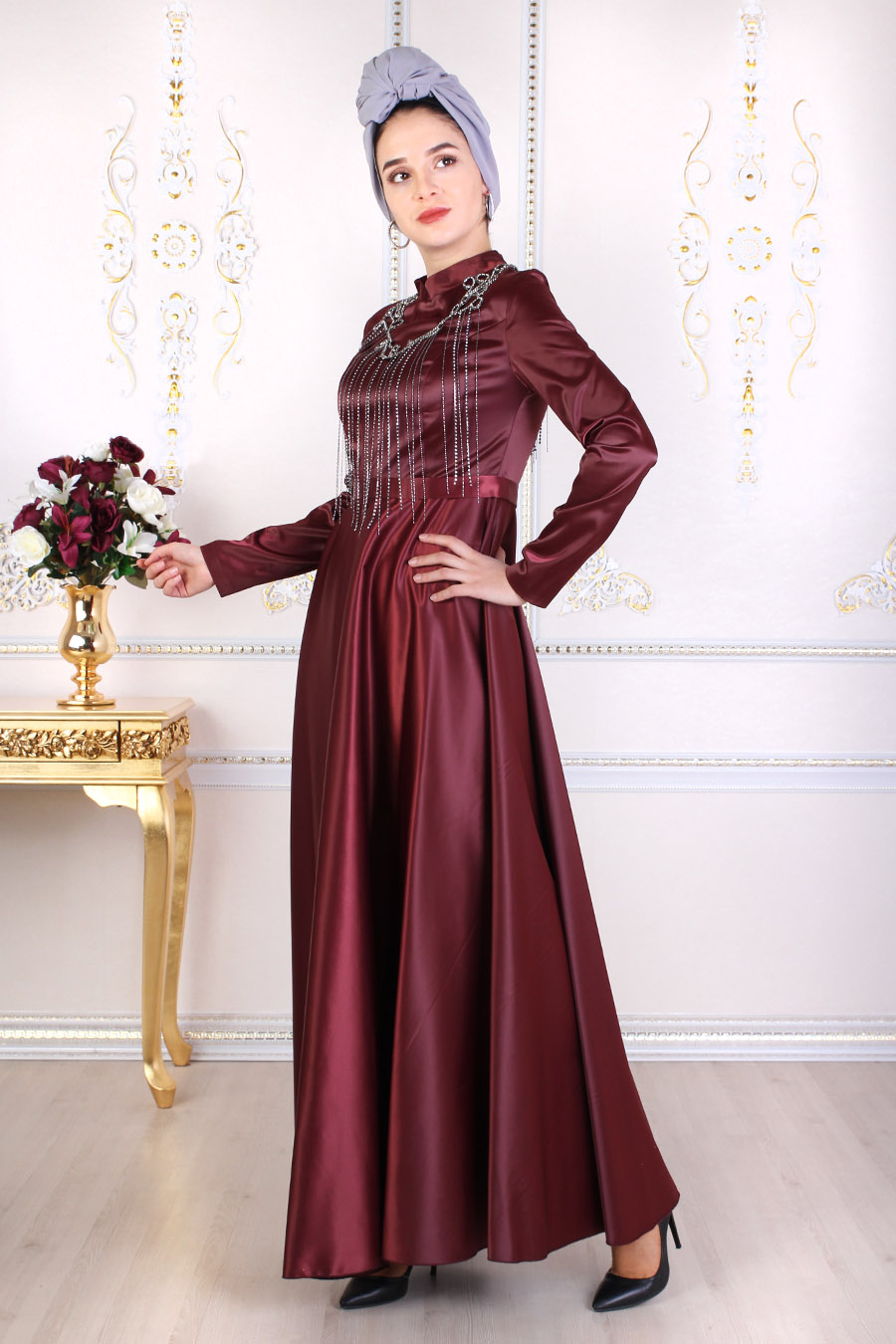 CLARET RED EVENING DRESS