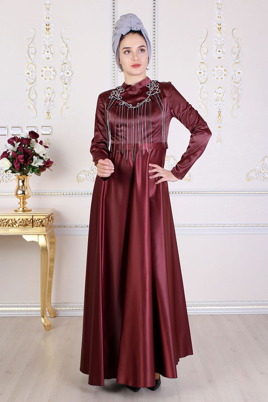 CLARET RED EVENING DRESS