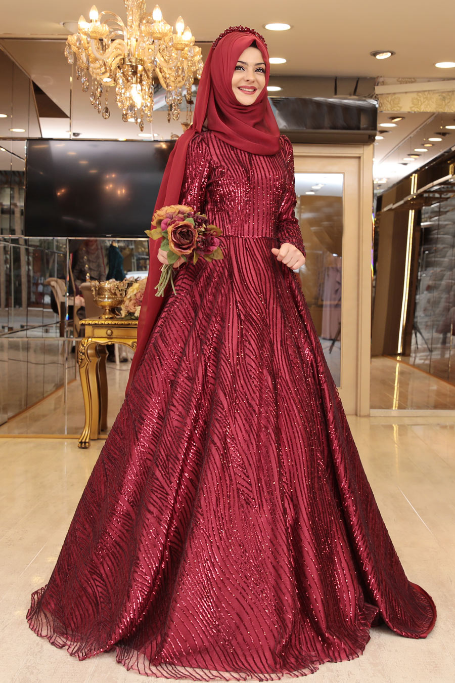 CLARET RED EVENING DRESS