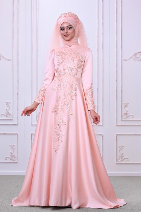 SALMON COLOR EVENING DRESS