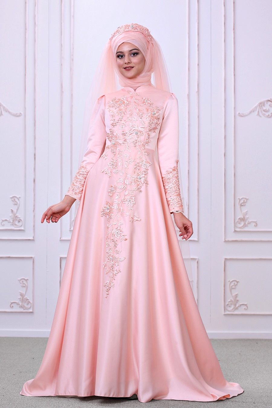 SALMON COLOR EVENING DRESS