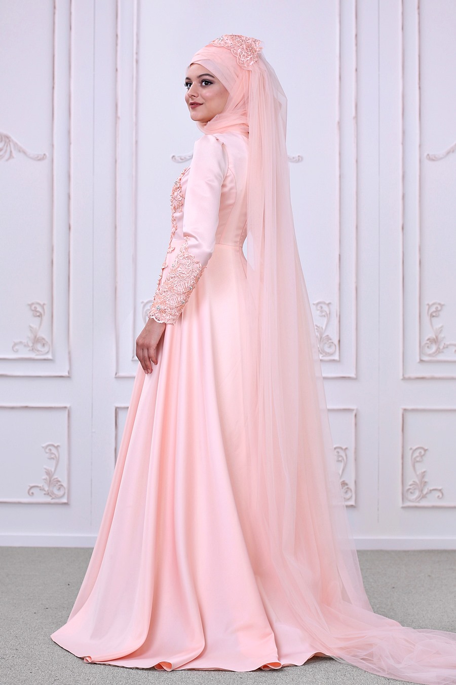 SALMON COLOR EVENING DRESS